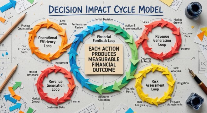 Decision Impact Cycle Model Showing Financial Feedback Loops and Business Strategy