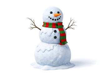 Fototapeta premium Charming 3D rendered snowman wearing a festive scarf, ideal for winter holiday marketing, greeting cards, and seasonal advertising campaigns.