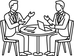 Fototapeta premium Business Meeting Two Men in Suits Discussing Ideas at a Table with Laptop
