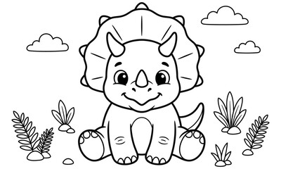 Adorable triceratops coloring page for kids a fun prehistoric adventure with a cute dinosaur © MdAbubakkar Siddique