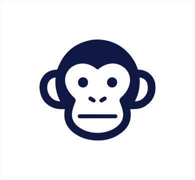 Dark blue monkey head icon in a flat vector style for animal-themed projects and wildlife designs.