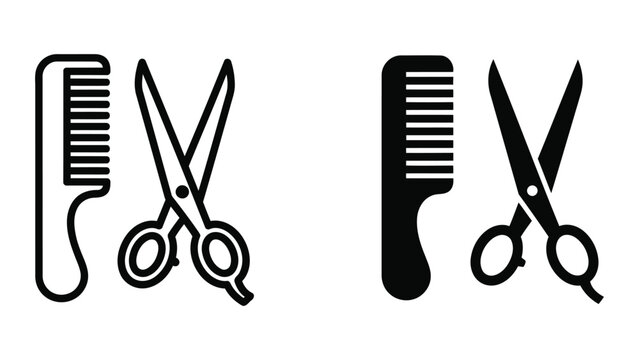 Professional hair comb and scissors barber tools set isolated on transparent background