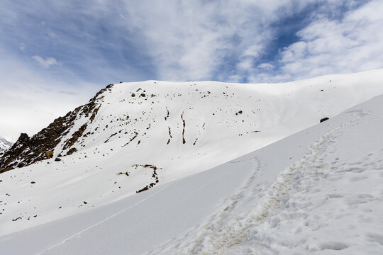 Scenic Winter Mountain Landscape with Snow Covered Himalayan Slopes