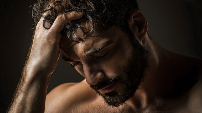 man stressed holding head, portrait of a man