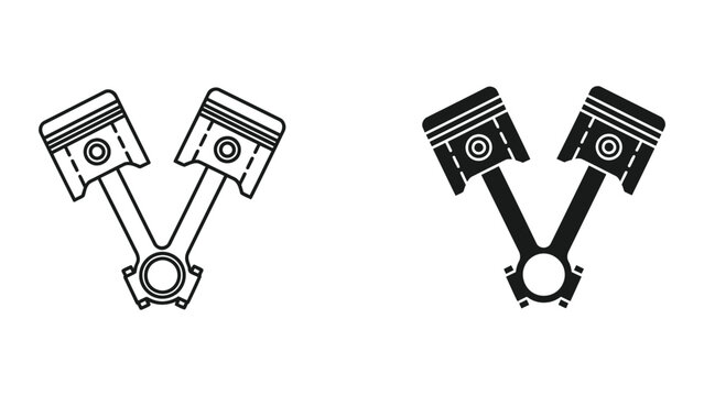 Engine piston component icon design in outline and solid vector illustration set