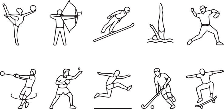 Minimalist Sports and Athletics Line Art Icons Set