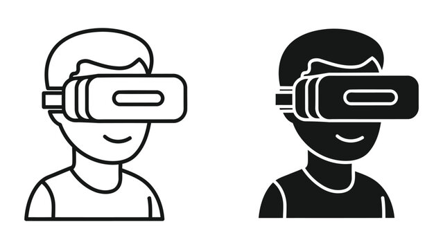 Person wearing virtual reality headset icon set isolated on white vector design