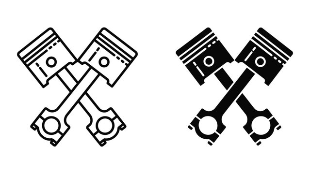 Crossed engine pistons icon set for automotive industry isolated on white vector graphic