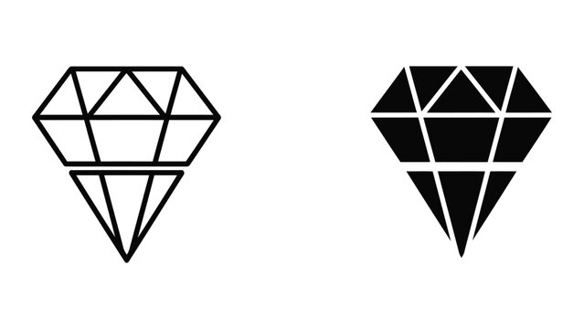 Diamond gem stone facet vector icon in clean outline and solid black graphic style