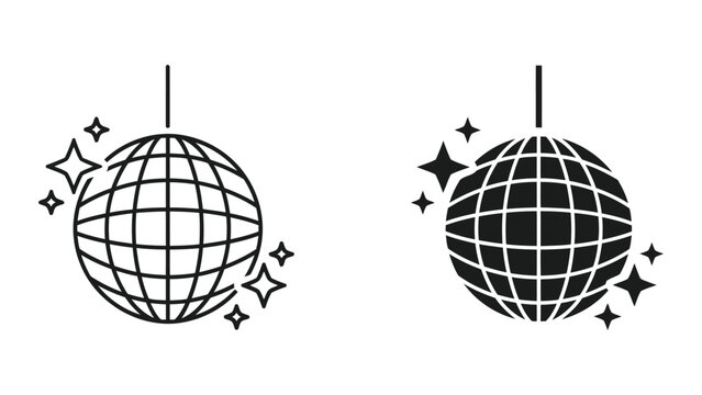 Sparkling disco ball with stars icon in vector line and solid glyph style for party