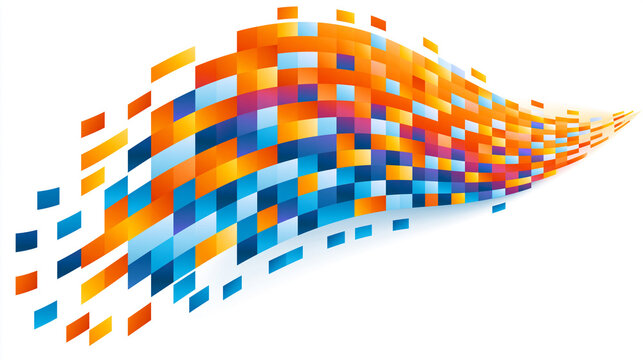 Wavy abstract pattern of colorful squares in blue orange and pink forming a fluid graphic design for presentation backgrounds.