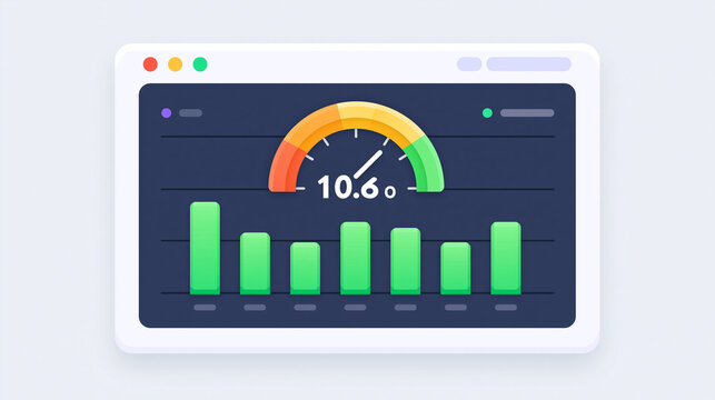 Website browser with colorful analytical dashboard displaying statistics, data processing, and business information.