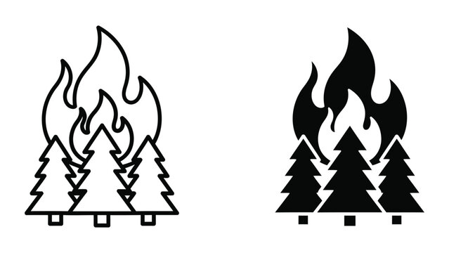 Forest trees burning with flames environmental disaster vector illustration