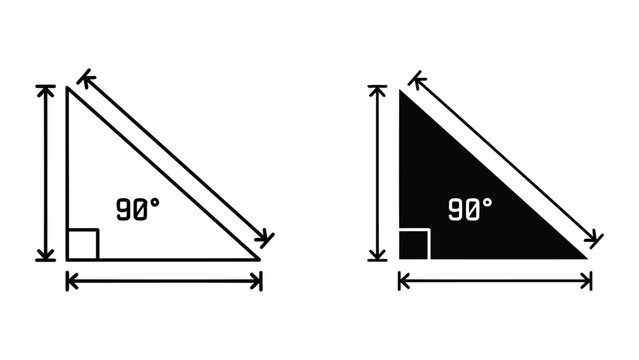 Right triangle with ninety degree angle dimension vector icons for geometry education