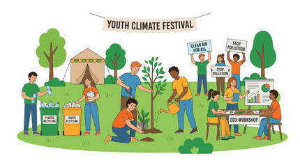 Fototapeta premium Youth Climate Festival: Planting Trees, Recycling, Eco-Workshop, Activism