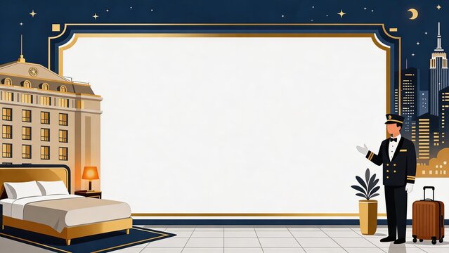 Luxury Hotel Concierge Welcoming Guest with Luggage in City Night Scene