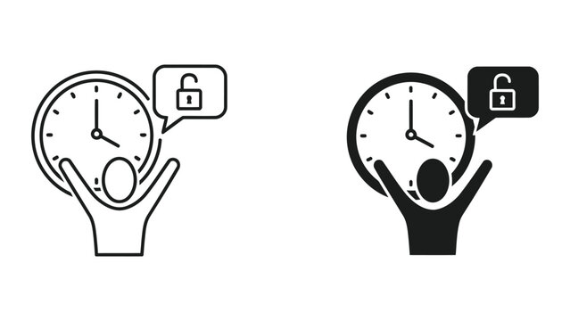 Person holding clock with lock speech bubble indicating time security vector