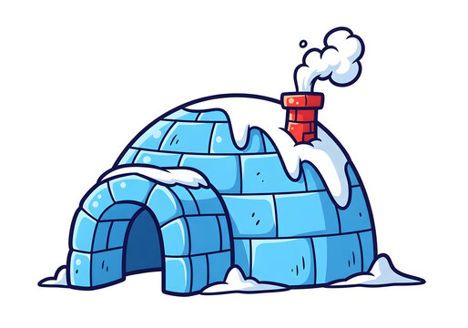 Charming winter-themed illustration of a cheerful character enjoying a warm drink inside a snowy blue igloo. Ideal for holiday campaigns, winter promotions, or cozy lifestyle content.