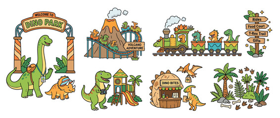Cute cartoon dinosaurs in a prehistoric park setting © dwi