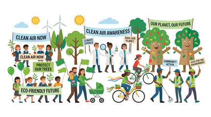 Fototapeta premium Diverse Group Advocates for Clean Air, Environment, and Eco-Friendly Future