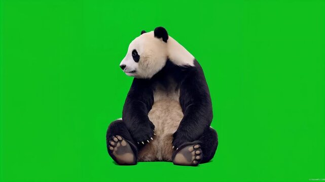 Giant panda sitting and looking at camera against a green screen background 4K video panda bear wildlife 4K video