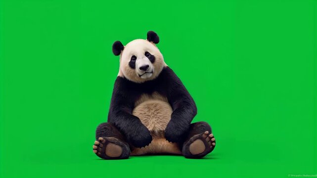 Giant panda sitting on the ground against green screen background 4K video panda bear wildlife animal 4K video