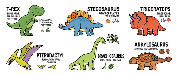 Cute Cartoon Dinosaurs Collection Isolated © ertonik