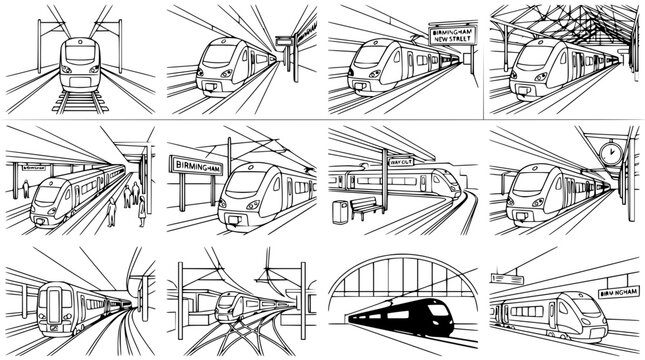 Modern Electric Train on Railway Tracks, City Subway Station, Transportation Concept