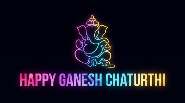 Happy ganesh chaturthi with colorful glowing ganesha and mouse