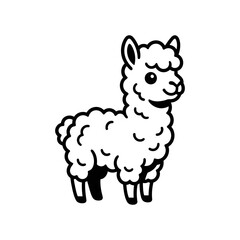 Fototapeta premium Cute cartoon llama illustration simple line art.