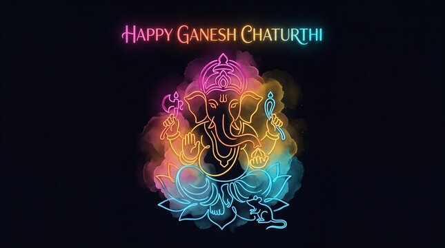 Neon style lord ganesha illustration for ganesh chaturthi festival