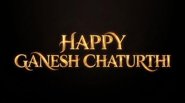 Happy ganesh chaturthi golden glowing text on black background