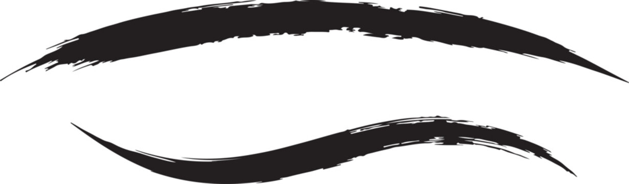 Black ink brush strokes isolated on a white background representing artistic movement and expressive design elements
