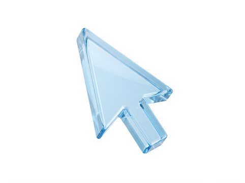 3d render of a glossy blue glass computer cursor arrow icon isolated on transparent background