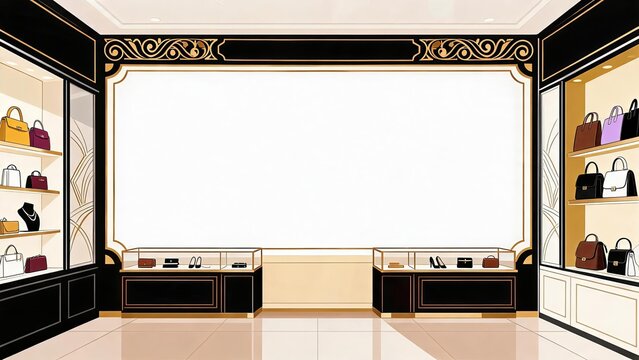 Elegant Luxury Boutique Interior with Handbag and Shoe Displays