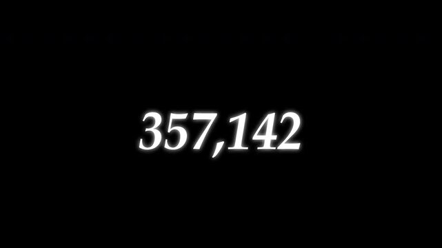 Number Counter Animation From 0 to 1,000,000 In 4k For Likes, Animated Counting Numbers From Zero to One Million On A Black background. 4K Animation