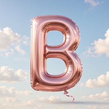 A printable bubble letter B shaped like a shiny helium balloon, metallic rose gold finish