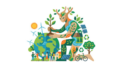 Fototapeta premium Eco Giant Plant Tree On Earth, Green Energy, Sustainable Future Concept