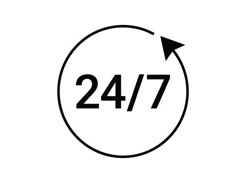 7 service availability sign with circular arrow icon round the clock customer service twenty four availability business always open illustration minimalist continuous constant assistance