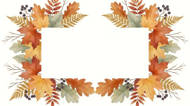 Watercolor autumn leaves frame with copy space for seasonal greeting cards or fall themed invitations