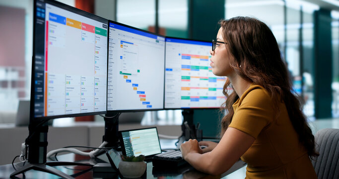 Project Manager Carefully Reviews Agile Sprint Progress