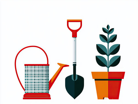 transparent gardening tools flat vector illustration