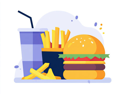 transparent fast food vector illustration with burger and fries