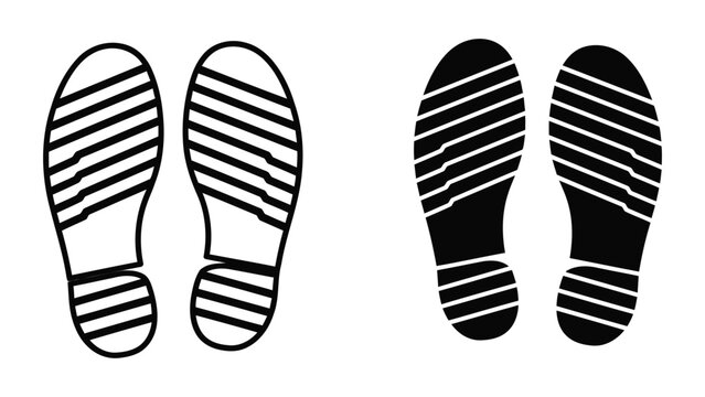 Pair of shoe footprints or boot soles tread marks vector icon isolated set