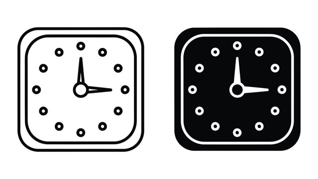 Square wall clock icon set isolated on transparent background for time management vector