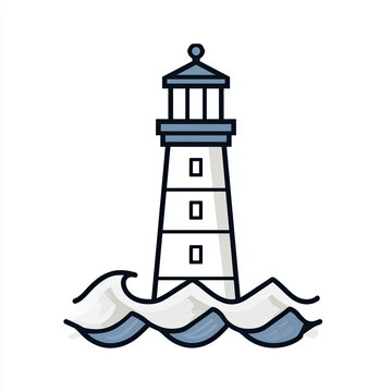 flat vector icon of a lighthouse with ocean waves