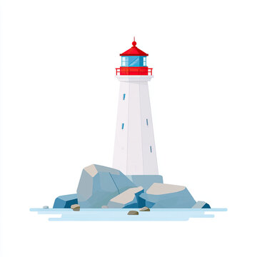 transparent flat vector illustration of a lighthouse by rocky coast