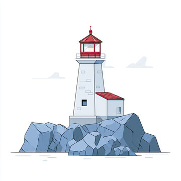 transparent lighthouse vector illustration beside rocky coastline