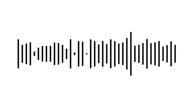 Minimalist black audio waveform animation on white background, dynamic sound frequency visualization for music and podcast media