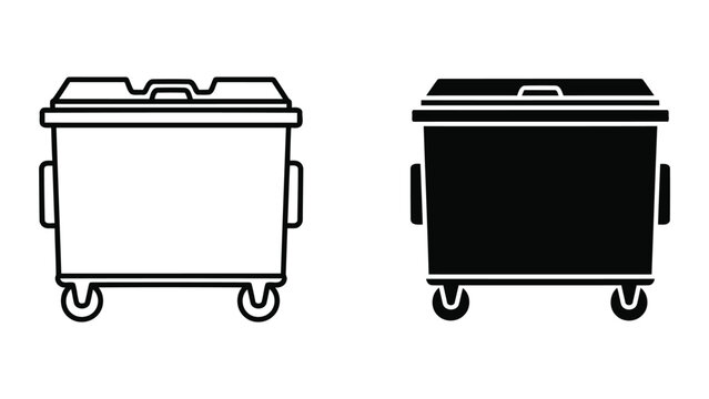 Large wheeled waste dumpster container vector icons isolated on transparent background